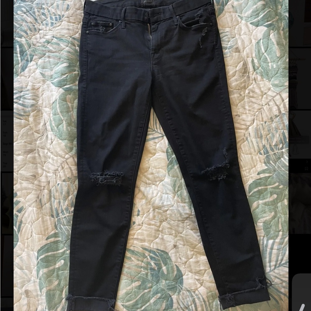 Mother Womens Jeans Looker Ankle Fray 28 Black Guilty As Sin Distressed Skinny